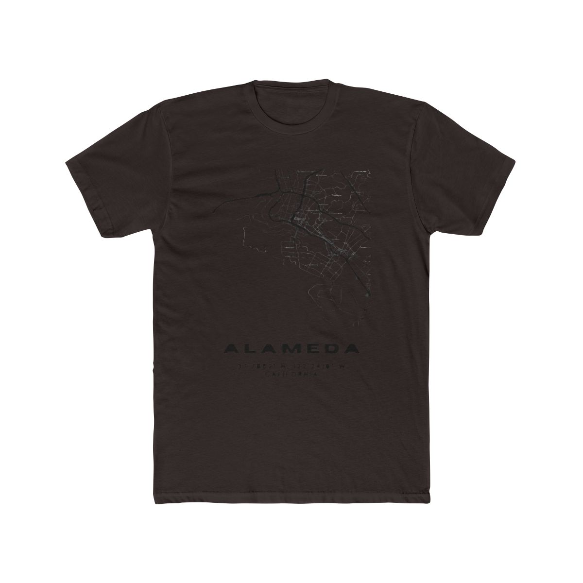Minimalist Alameda Map Art - California City Coordinates Design T Shirt | Alemeda - alternate angle 2, merchandise