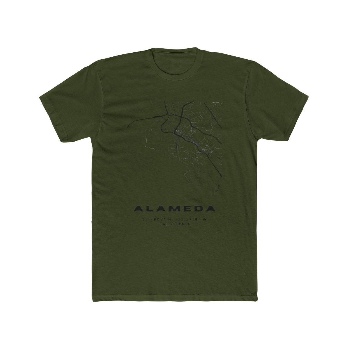 Minimalist Alameda Map Art - California City Coordinates Design T Shirt | Alemeda - alternate angle 5, merchandise