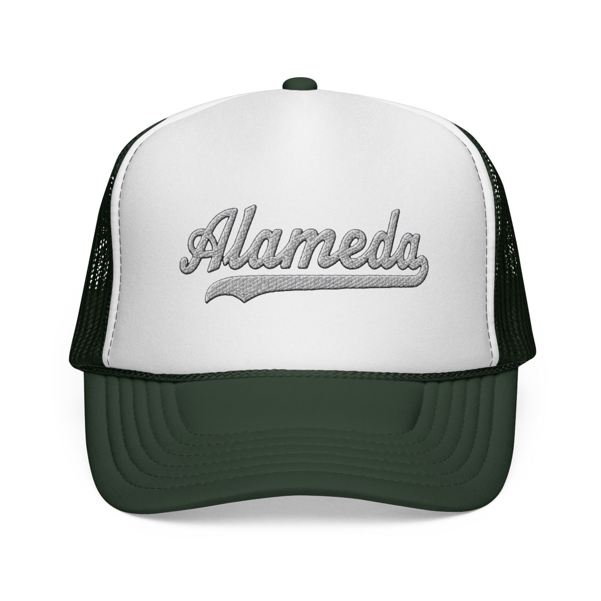 Alameda Hat Alameda Trucker Hat Baseball Script Cap Vintage Sports Mesh Swoosh Gift Souvenir Headwear CA | Alemeda - alternate angle 2, merchandise