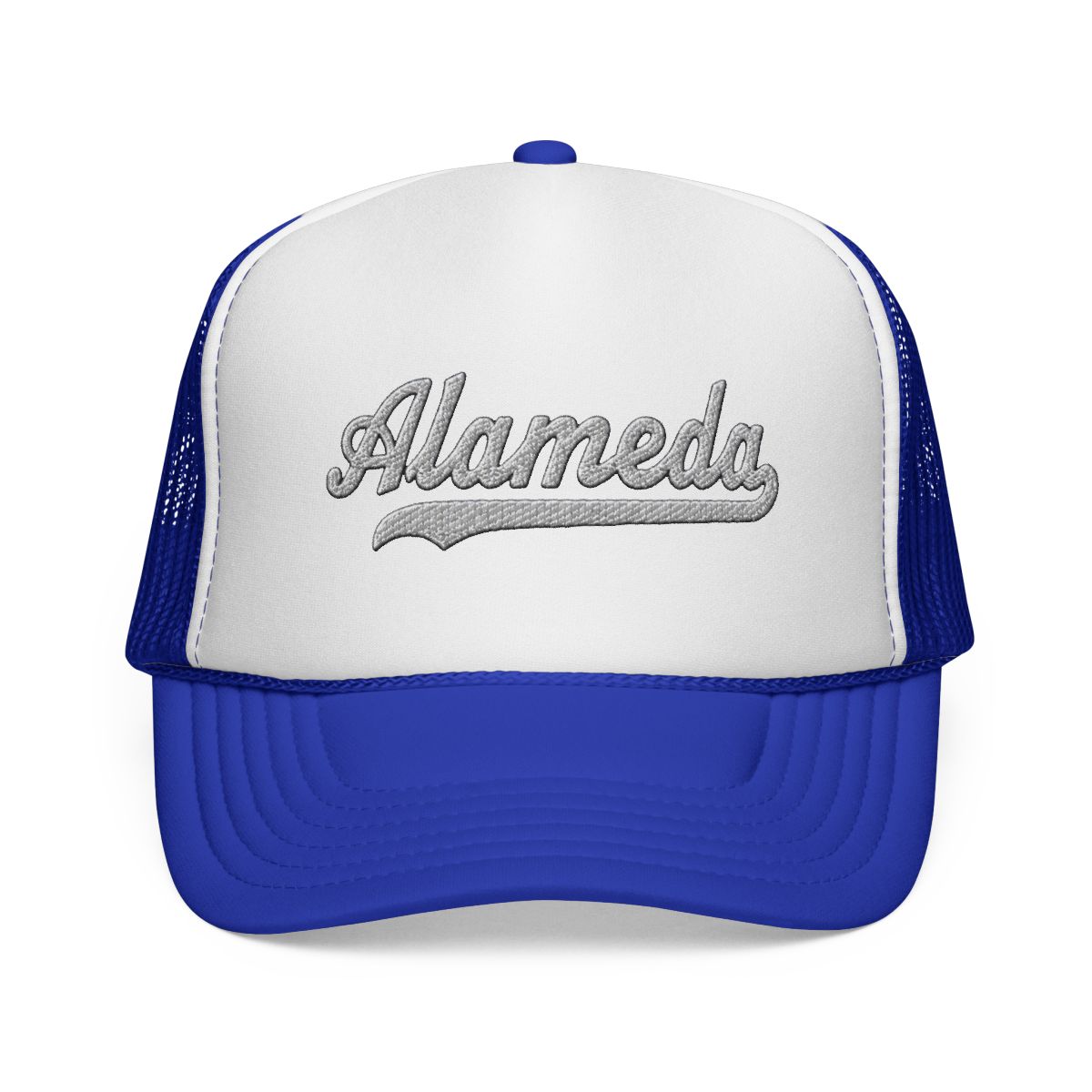 Alameda Hat Alameda Trucker Hat Baseball Script Cap Vintage Sports Mesh Swoosh Gift Souvenir Headwear CA | Alemeda - alternate angle 4, merchandise