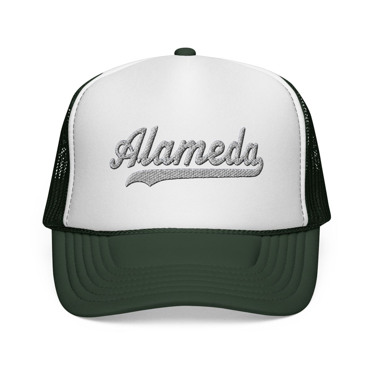 Alameda Hat Alameda Trucker Hat Baseball Script Cap Vintage Sports Mesh Swoosh Gift Souvenir Headwear CA | Alemeda - alternate angle 2, merchandise