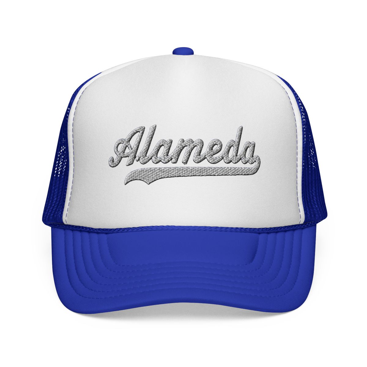 Alameda Hat Alameda Trucker Hat Baseball Script Cap Vintage Sports Mesh Swoosh Gift Souvenir Headwear CA | Alemeda - alternate angle 4, merchandise