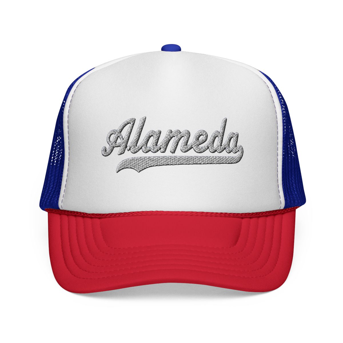 Alameda Hat Alameda Trucker Hat Baseball Script Cap Vintage Sports Mesh Swoosh Gift Souvenir Headwear CA | Alemeda - alternate angle 5, merchandise