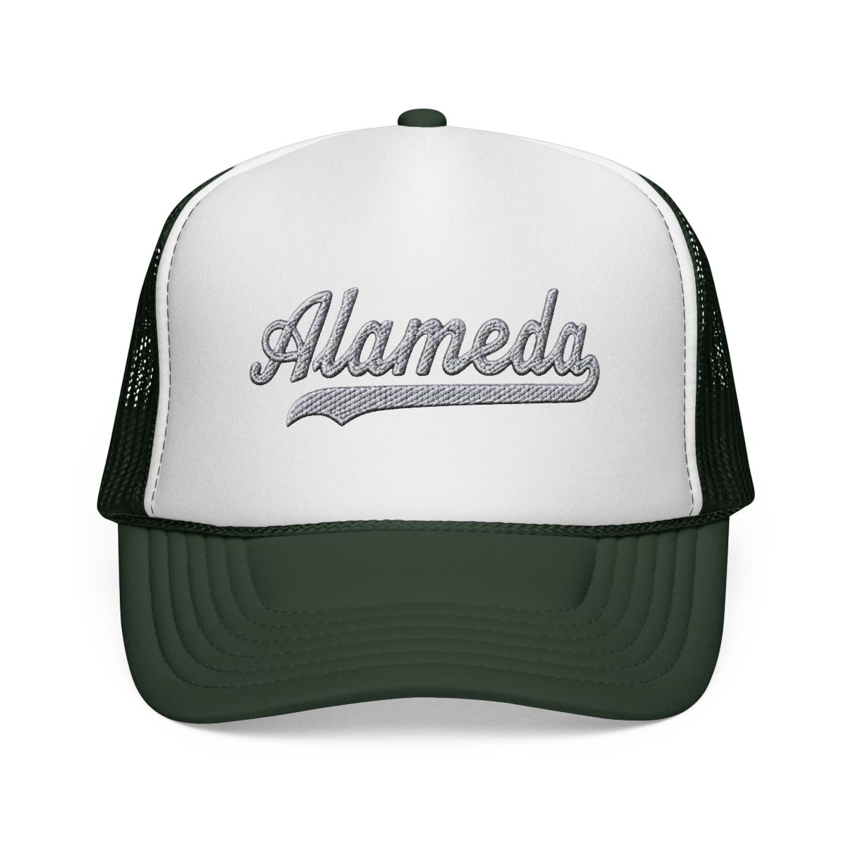 Alameda Hat Alameda Trucker Hat Baseball Script Cap Vintage Sports Mesh Swoosh Gift Souvenir Headwear CA | Alemeda - alternate angle 2, merchandise
