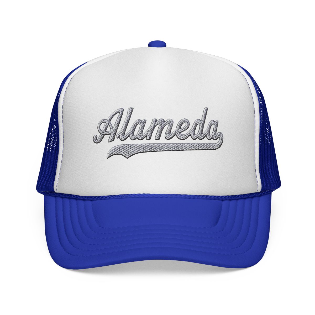Alameda Hat Alameda Trucker Hat Baseball Script Cap Vintage Sports Mesh Swoosh Gift Souvenir Headwear CA | Alemeda - alternate angle 4, merchandise