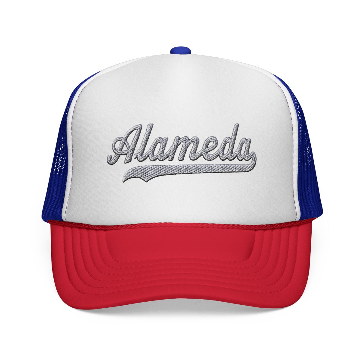 Alameda Hat Alameda Trucker Hat Baseball Script Cap Vintage Sports Mesh Swoosh Gift Souvenir Headwear CA | Alemeda - alternate angle 5, merchandise