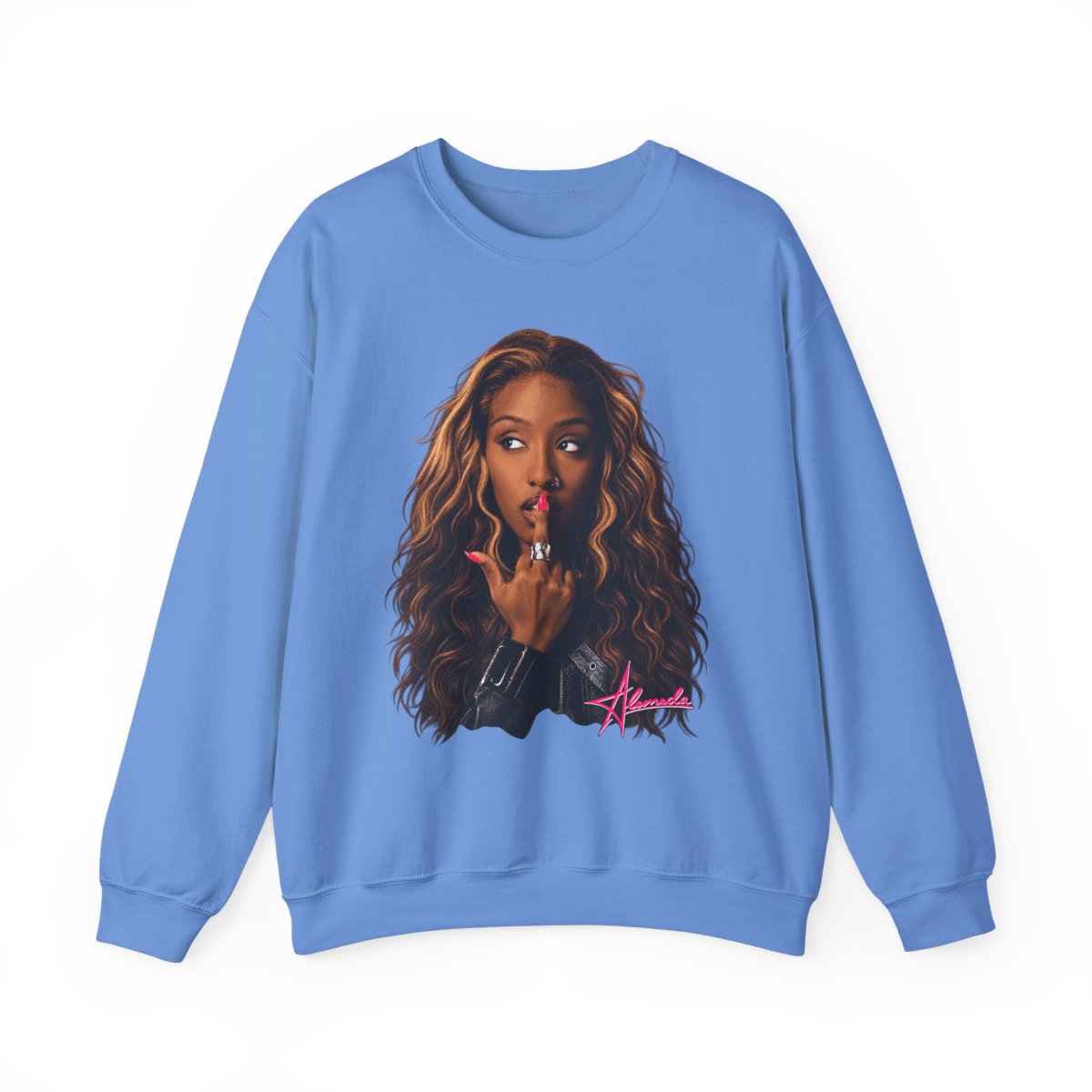 Woman Portrait with Pink Signature Sweatshirt | Alemeda Merch - alternate angle 5, merchandise