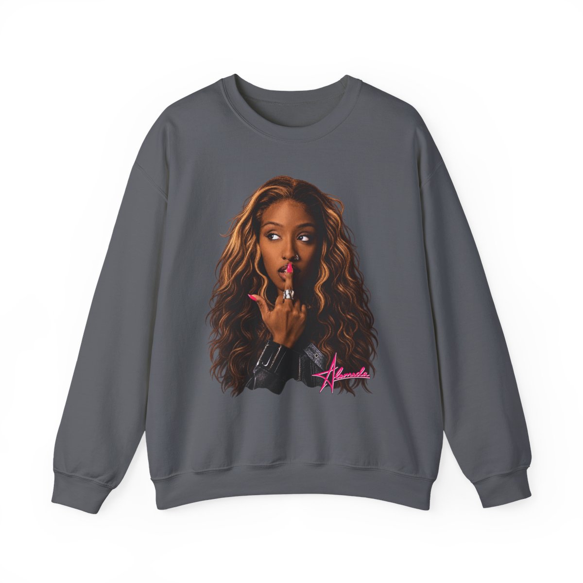 Woman Portrait with Pink Signature Sweatshirt | Alemeda Merch - alternate angle 3, merchandise