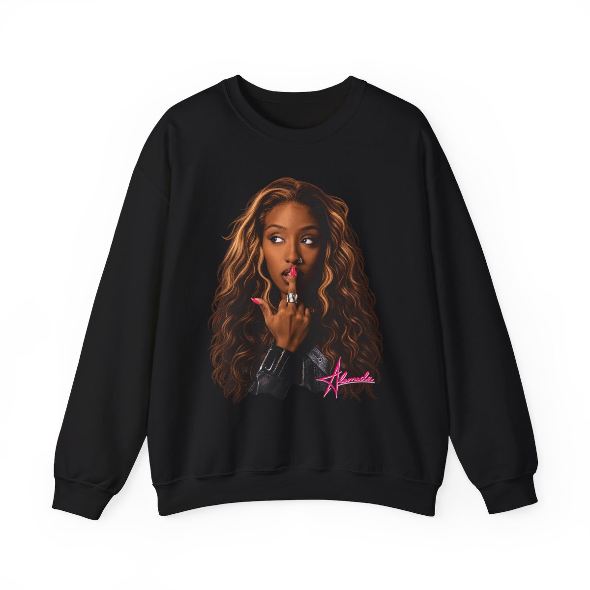 Woman Portrait with Pink Signature Sweatshirt | Alemeda Merch - Official Sweatshirts merchandise