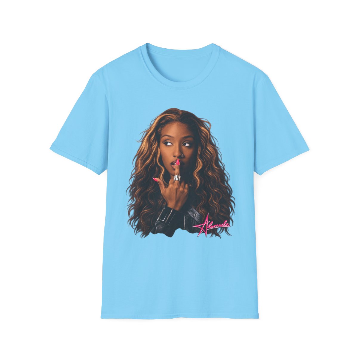 Curly-Haired Woman Portrait T-Shirt | Female Face Graphic | Alemeda Merch - alternate angle 5, merchandise